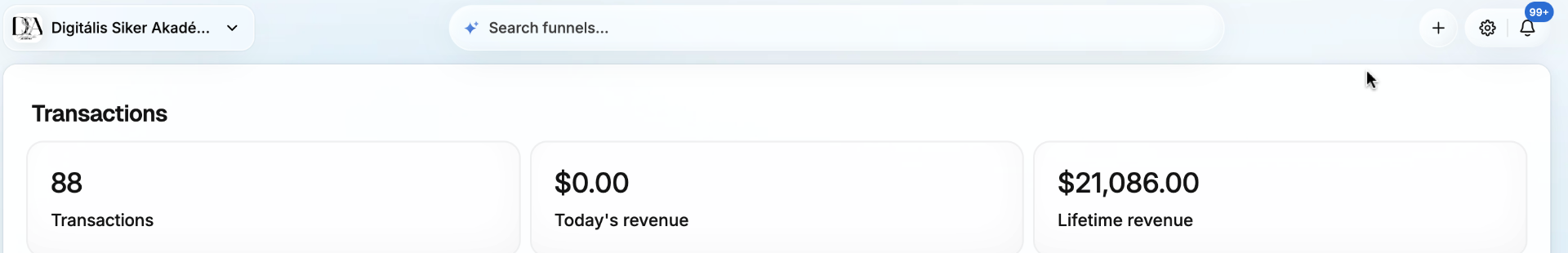 Lifetime revenue $21,086.00, 88 transactions